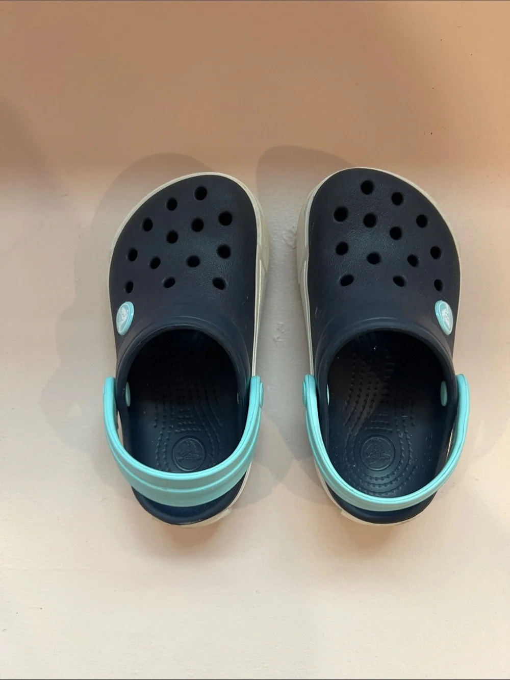 CROCS Kids Navy Clog with Aqua Heel Strap